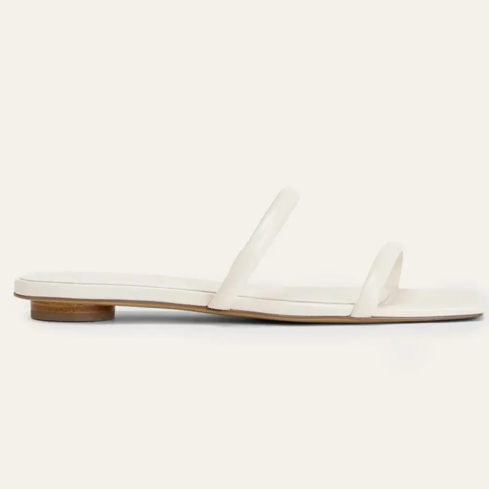 Everlane White Minimal Leather Sandals Sz 8 Square Toe Slide Shoes Sustainable - Picture 4 of 9